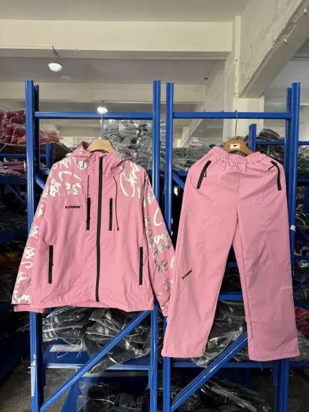 ELITEWORK Graffiti Print Pink Hooded Windbreaker Jacket - 11