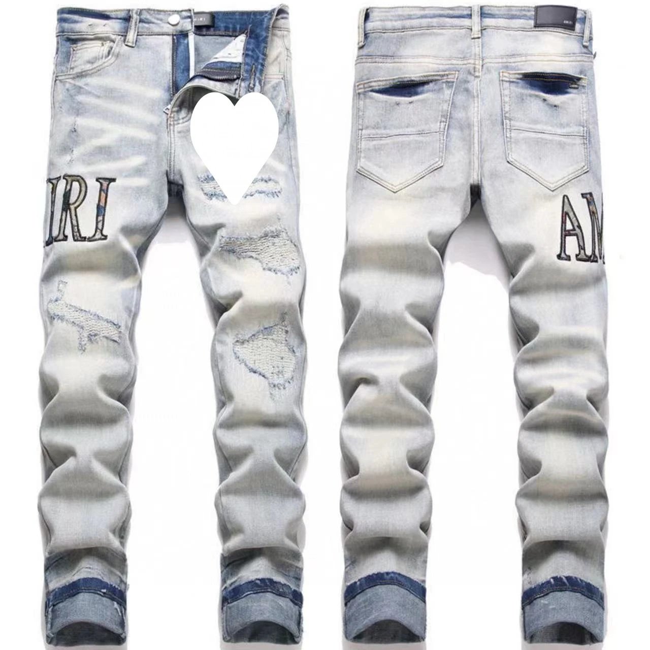 Heavy Wash Distressed Embroidered Denim Jeans photo 3