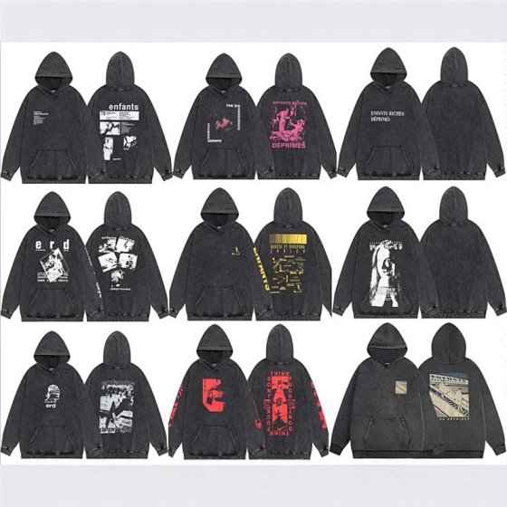 European & American High Street Sketch Graffiti Loose Casual Hoodie Sweatshirt T-Shirt Mens Outerwear Cross-Border