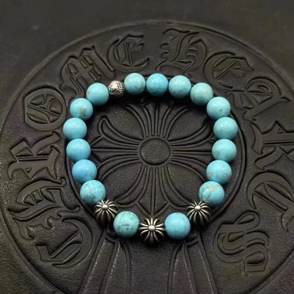 Chrome Hearts Turquoise Bead Bracelet with Silver Cross Motif Bracelet Jewelry - 1