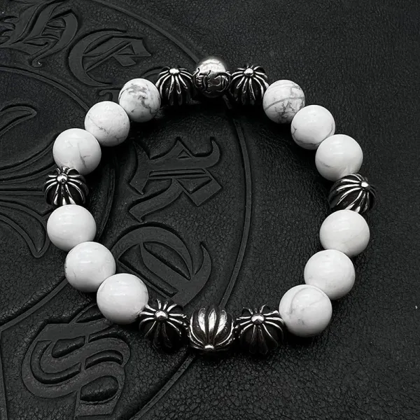 Chrome Hearts White Howlite Bead Bracelet with Sterling Silver Cross motifs Jewelry - 1