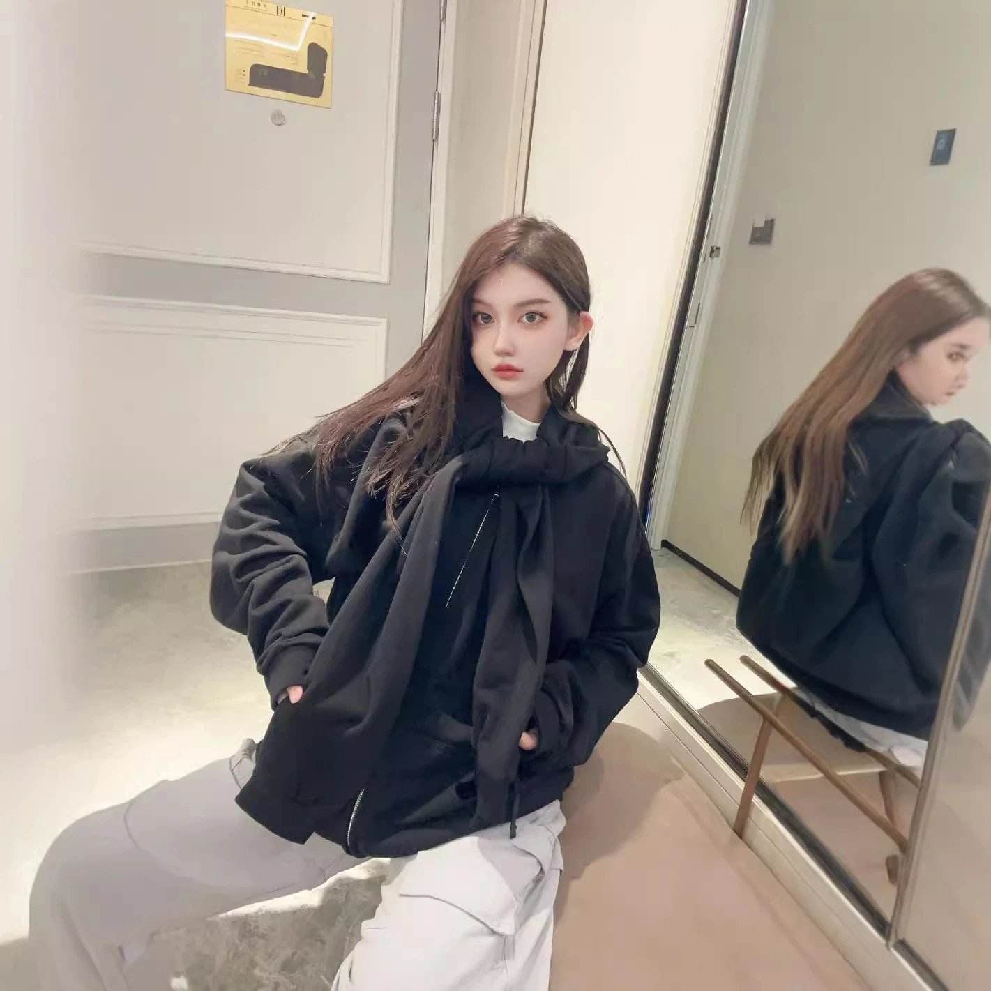 Niche Paris Style Oversized Dual Hood Zip Hoodie