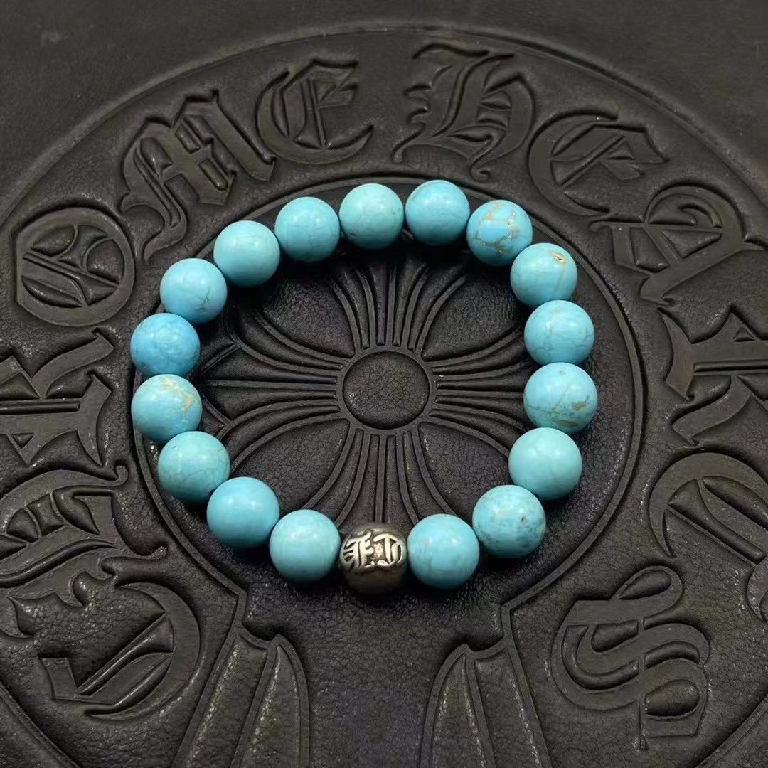 Chrome Hearts Black Onyx Bead Bracelet with Cross Charm Jewelry - 12