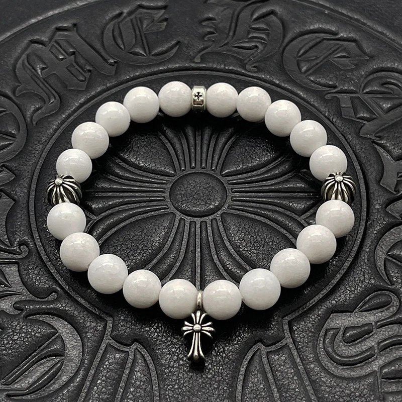 Chrome Hearts Black Onyx Bead Bracelet with Cross Charm Jewelry - 32