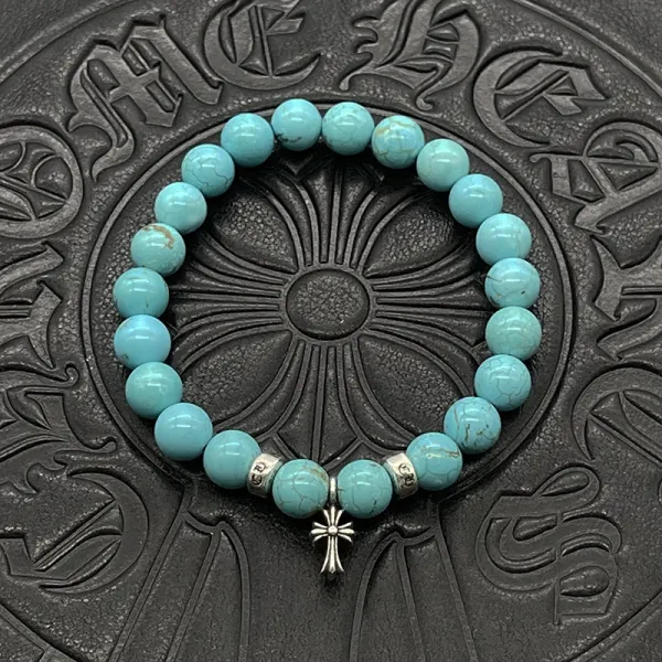 Chrome Hearts Turquoise Bead Bracelet with Cross Charm Jewelry - 1