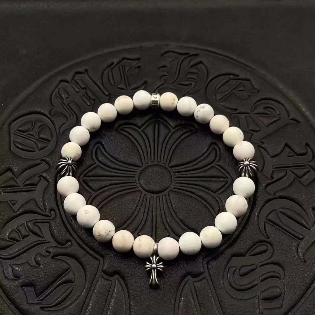Chrome Hearts Black Onyx Bead Bracelet with Cross Charm Jewelry - 3