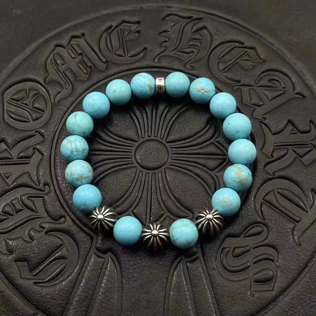 Chrome Hearts Black Onyx Bead Bracelet with Cross Charm Jewelry - 9