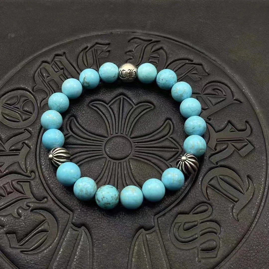 Chrome Hearts Black Onyx Bead Bracelet with Cross Charm Jewelry - 13