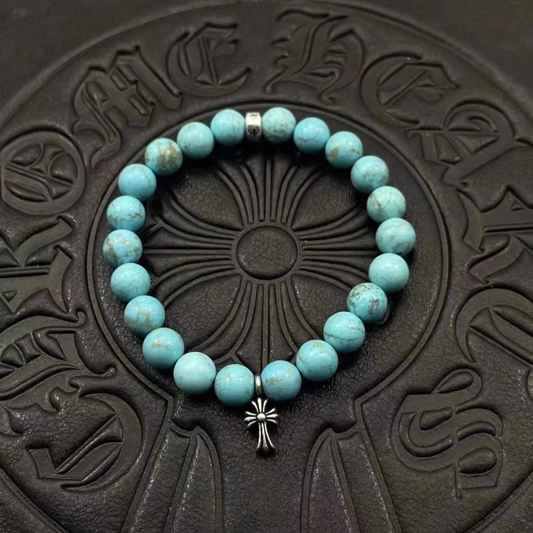 Chrome Hearts Black Onyx Bead Bracelet with Cross Charm Jewelry - 16