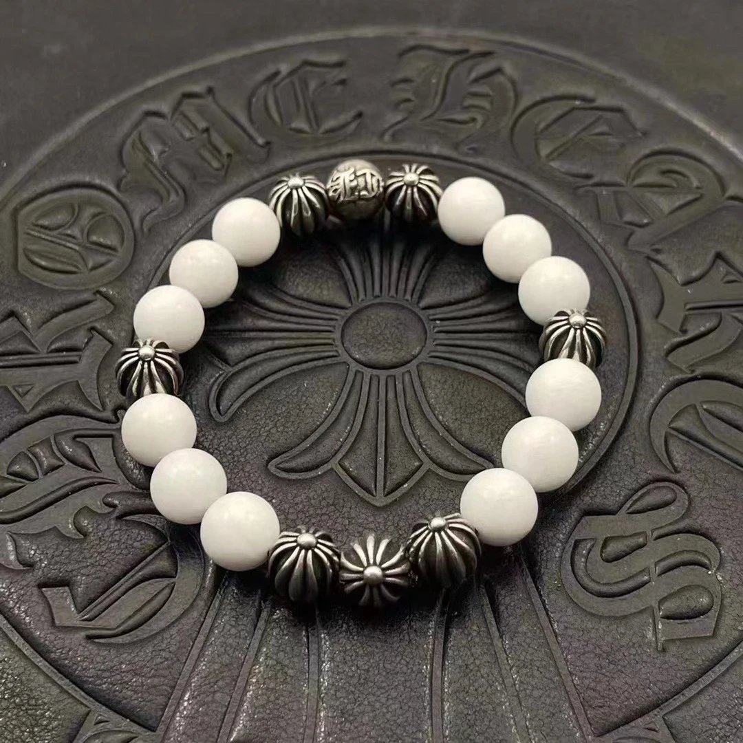 Chrome Hearts Black Onyx Bead Bracelet with Cross Charm Jewelry - 22