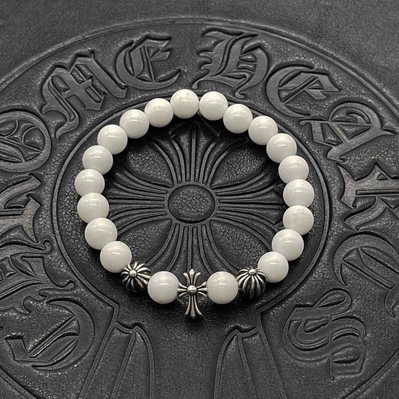 Chrome Hearts Black Onyx Bead Bracelet with Cross Charm Jewelry - 35