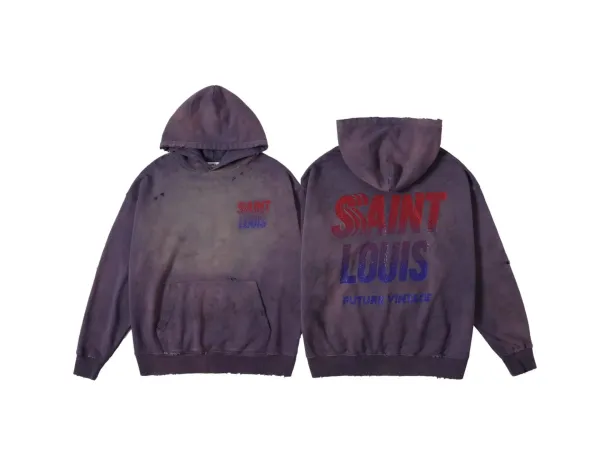 Design Saint Louis Future Vintage Distressed Purple Hoodie - 1