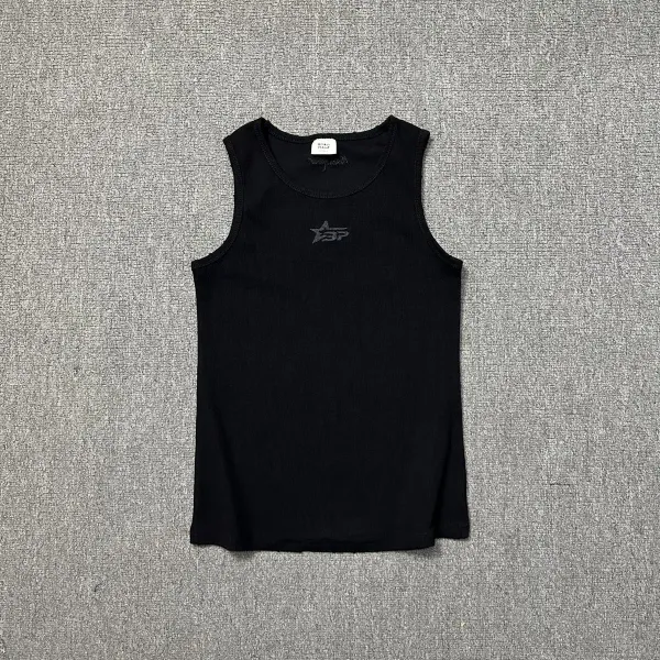 Design Ribbed Tank Top Black Vest-Top - 1