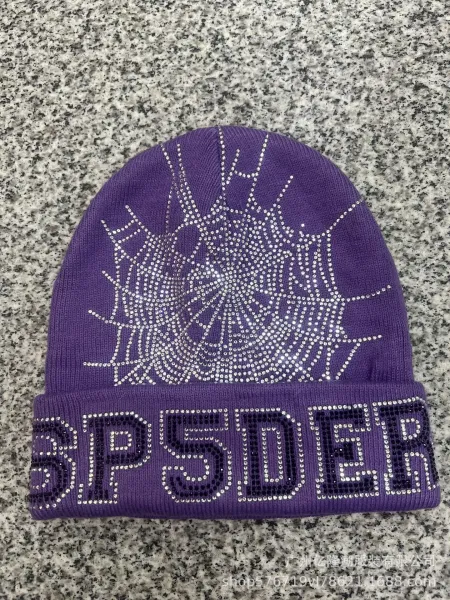 SP5DER Crystal-Embellished Purple Beanie - 1