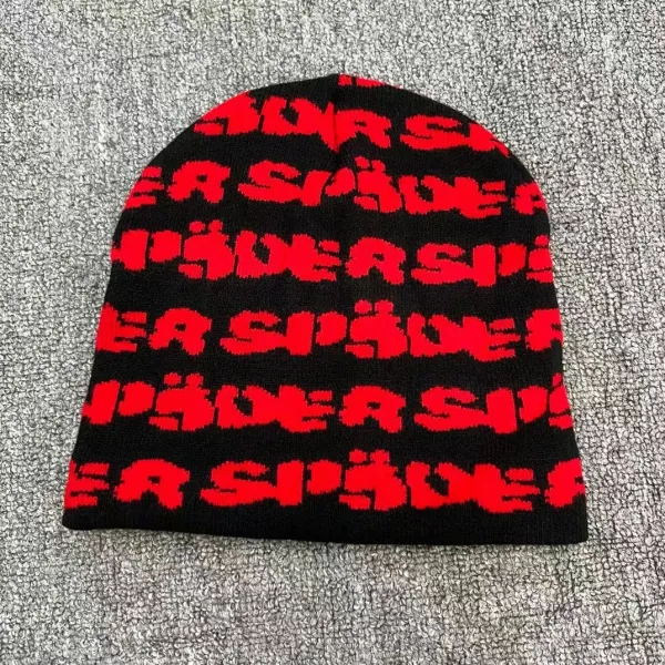 SP5DER All-Over Print Red on Black Beanie - 1