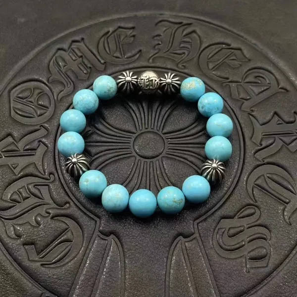 Chrome Hearts Turquoise Bead Bracelet with Sterling Silver Cross Motifs Jewelry - 1