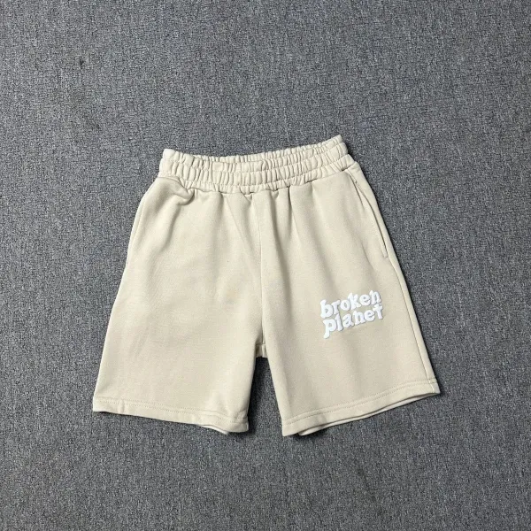 Broken Planet Logo Embroidered Beige Shorts - 1