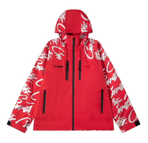 ELITEWORK x Coca-Cola All-Over Logo Print Red Hooded Windbreaker - 1