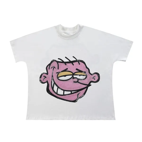 Design Cartoon Face Graphic White T-Shirt - 1