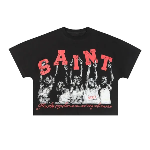 Saint Tears Saint Graphic Cropped T-Shirt Black - 1