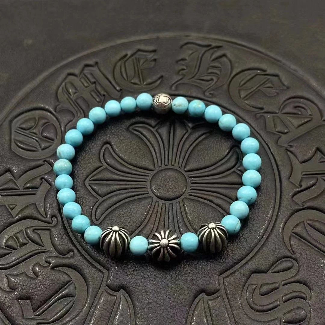 Chrome Hearts Black Onyx Bead Bracelet with Cross Charm Jewelry - 17