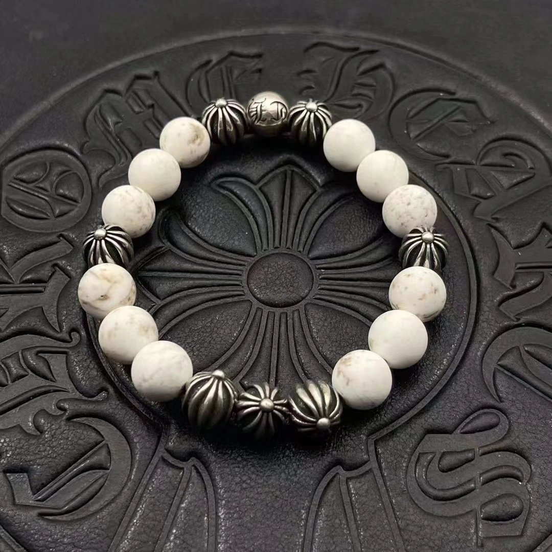 Chrome Hearts Black Onyx Bead Bracelet with Cross Charm Jewelry - 23