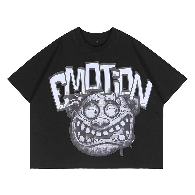 Design Graphic Clown Face Print Black Oversized T-Shirt - 19