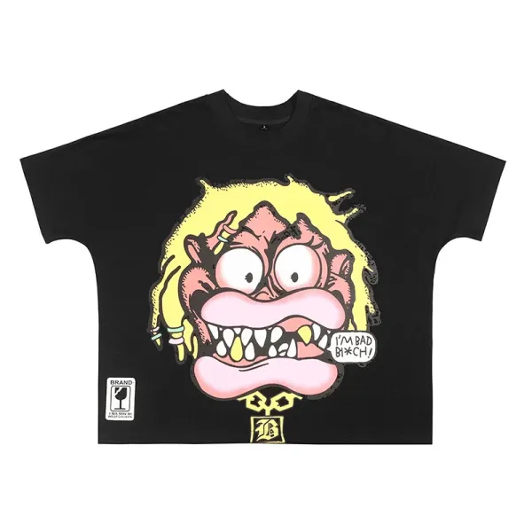 Design Graphic Clown Face Print Black Oversized T-Shirt - 24