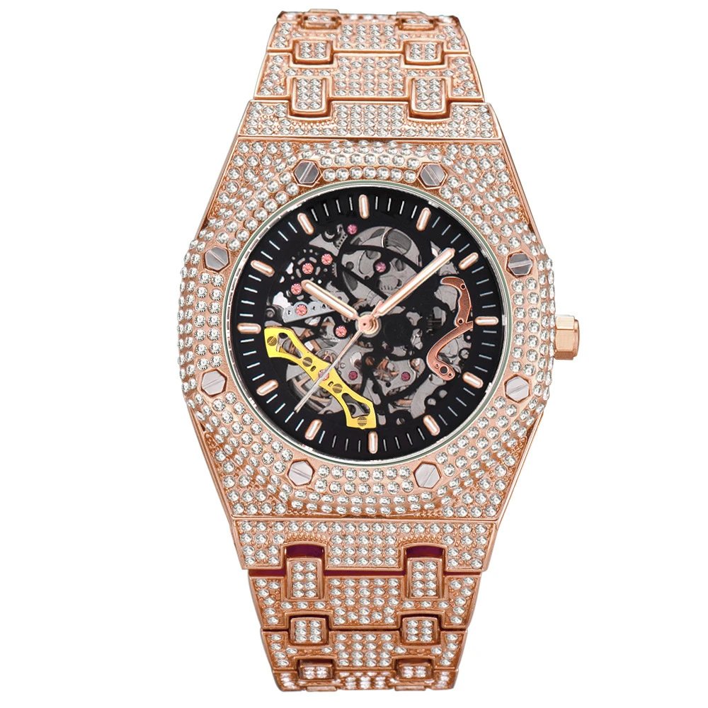 Design Skeleton Watch Rose Gold Crystal-Encrusted Mechanical Watch Watches - 4