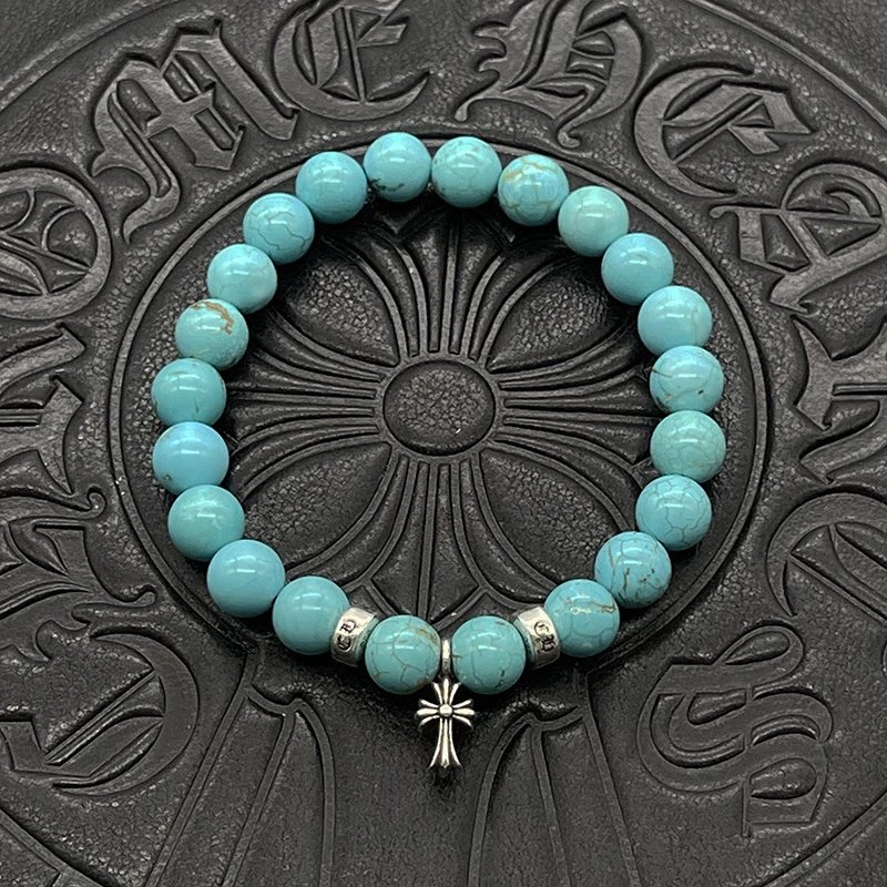 Chrome Hearts Black Onyx Bead Bracelet with Cross Charm Jewelry - 40