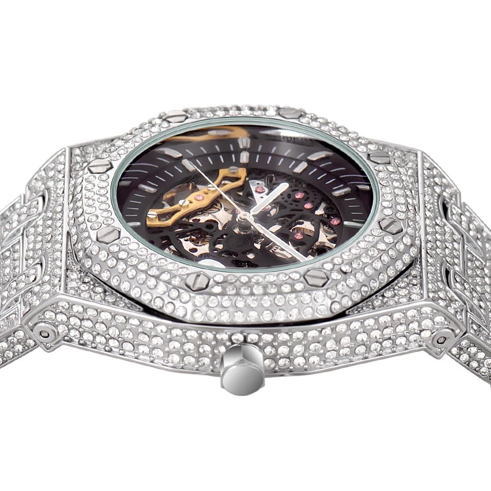 Design Skeleton Watch Rose Gold Crystal-Encrusted Mechanical Watch Watches - 8