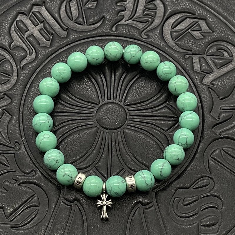 Chrome Hearts Black Onyx Bead Bracelet with Cross Charm Jewelry - 43