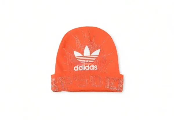 Adidas Originals Beanie Orange with Spiderweb Embellishment - 1