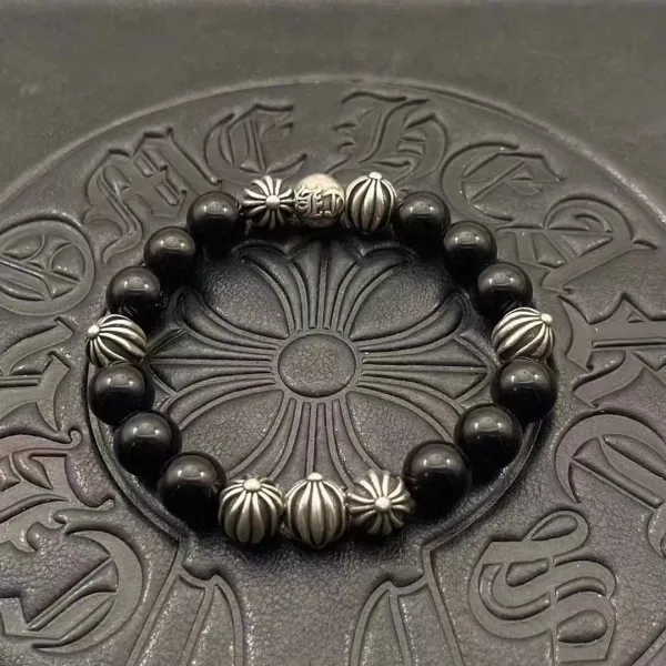 Chrome Hearts Black Onyx and Sterling Silver Beaded Bracelet Jewelry - 1