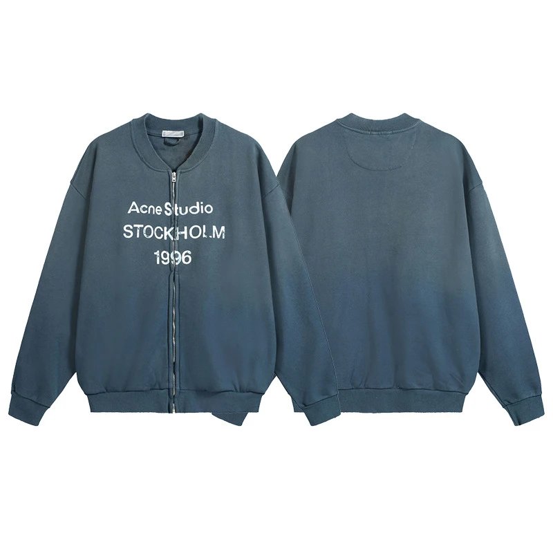 Ac1996 Distressed Letter Retro Baseball Zip Hoodie photo 4