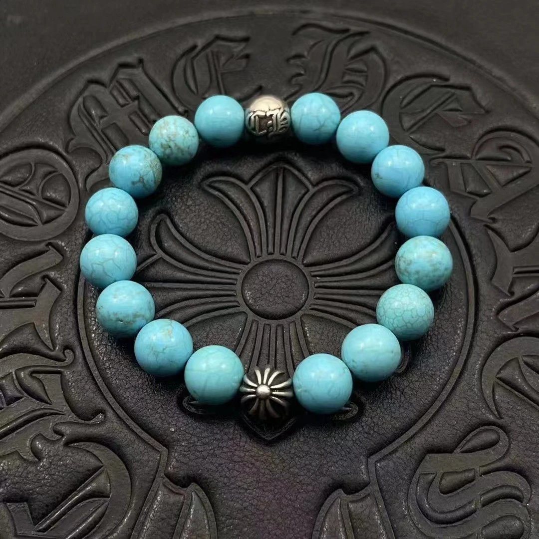 Chrome Hearts Black Onyx Bead Bracelet with Cross Charm Jewelry - 15