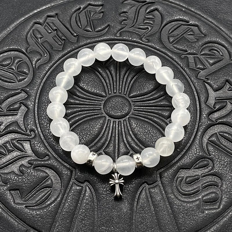 Chrome Hearts Black Onyx Bead Bracelet with Cross Charm Jewelry - 34