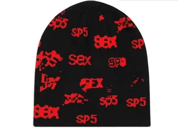 SP5DER All-Over Print Beanie Black / Red - 1