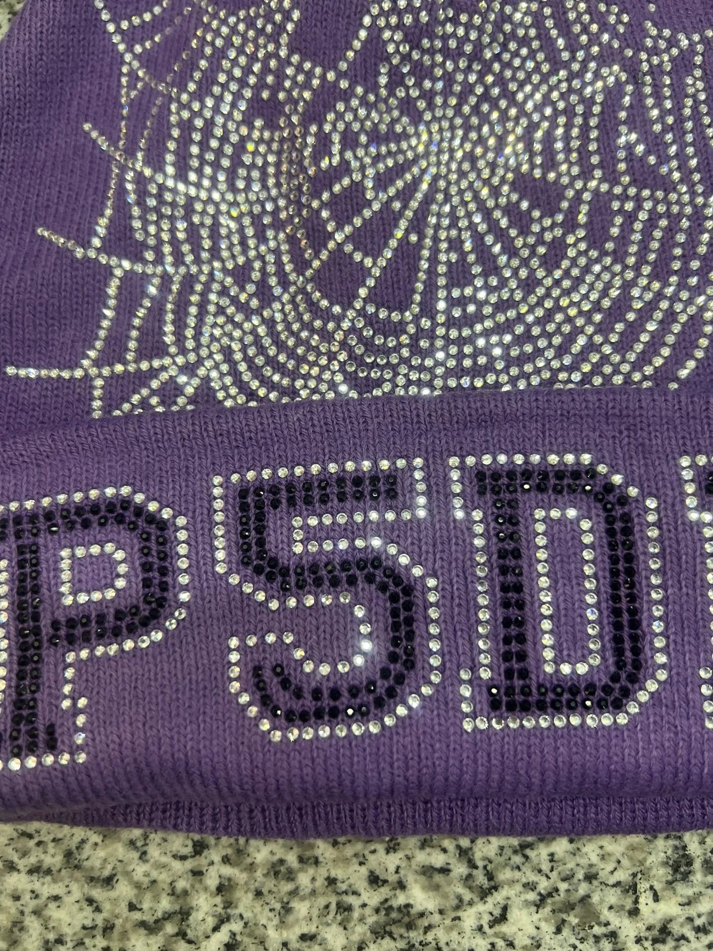 SP5DER Rhinestone Spiderweb Beanie Orange - 6