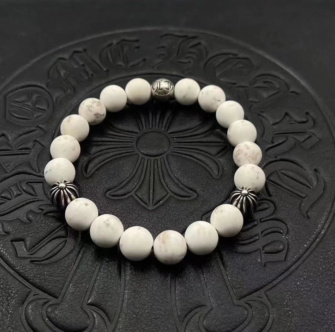 Chrome Hearts Black Onyx Bead Bracelet with Cross Charm Jewelry - 19