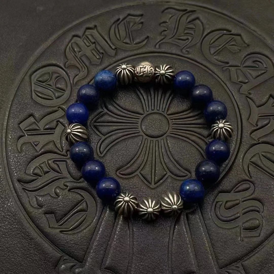 Chrome Hearts Black Onyx Bead Bracelet with Cross Charm Jewelry - 26