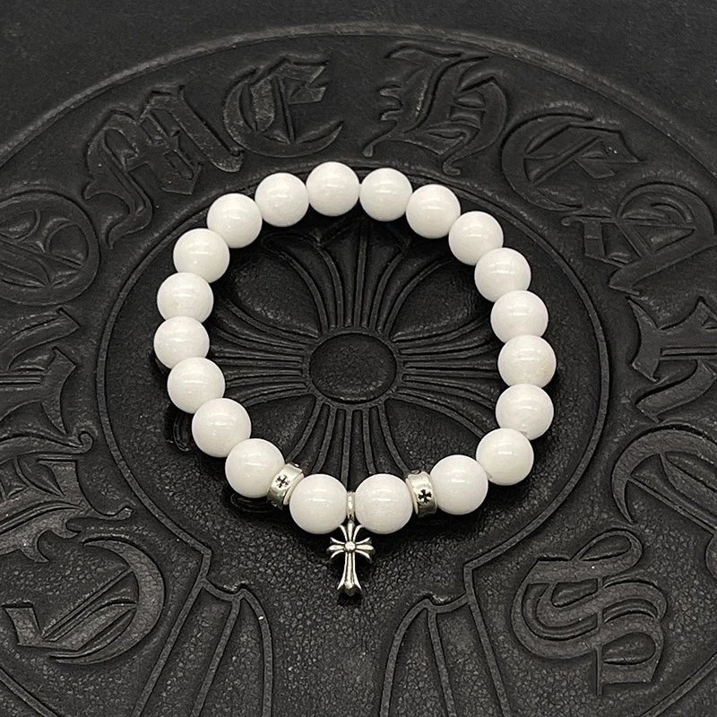 Chrome Hearts Black Onyx Bead Bracelet with Cross Charm Jewelry - 29
