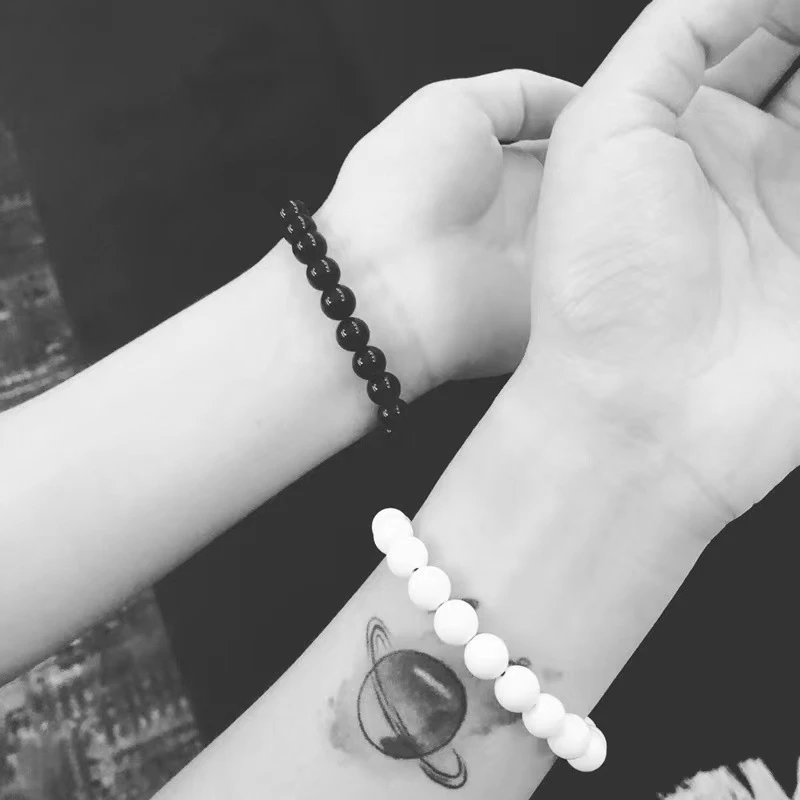 Chrome Hearts Black Onyx Bead Bracelet with Cross Charm Jewelry - 50