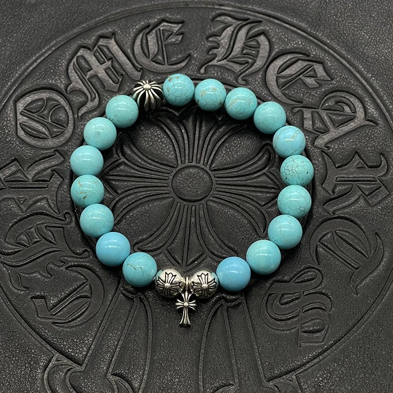 Chrome Hearts Black Onyx Bead Bracelet with Cross Charm Jewelry - 41