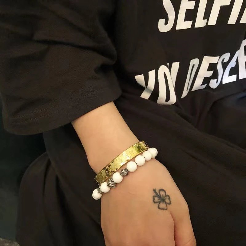 Chrome Hearts Black Onyx Bead Bracelet with Cross Charm Jewelry - 53