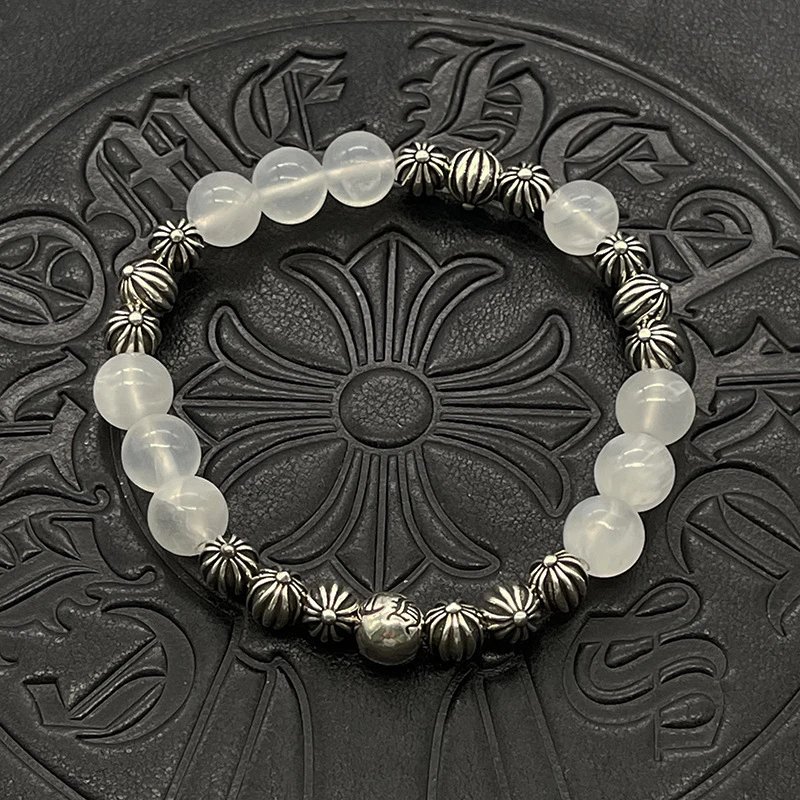Chrome Hearts Black Onyx Bead Bracelet with Cross Charm Jewelry - 42