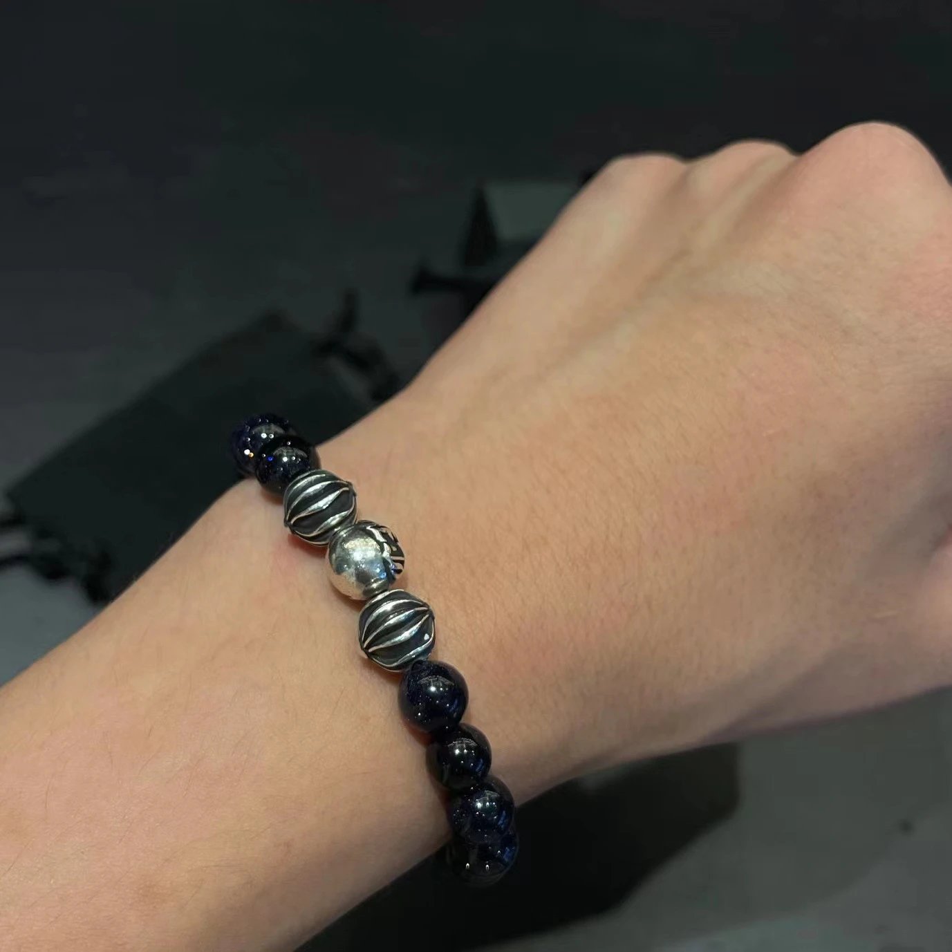 Chrome Hearts Black Onyx Bead Bracelet with Cross Charm Jewelry - 47