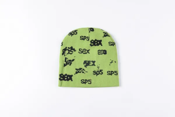 SP5DER Spider Web Rhinestone Beanie Neon Green - 15