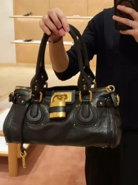 Chloé Paddington Black Leather Handbag with Gold Hardware - 9