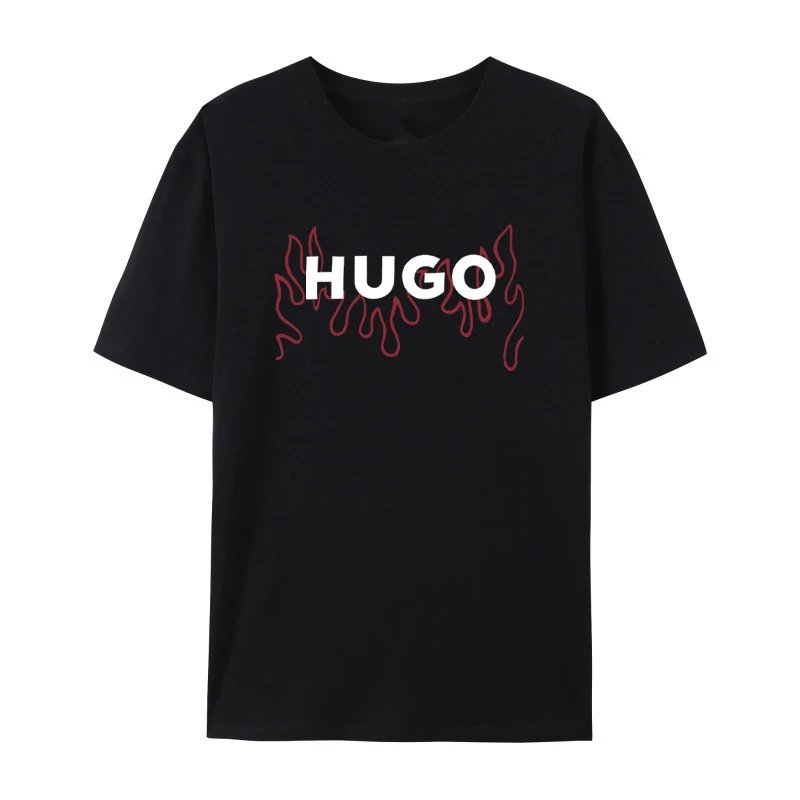 Black Hugo T-Shirt with Flame Design